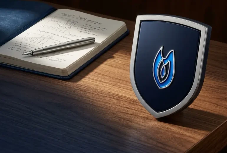 PMO Mastery Gilde schild op tafel